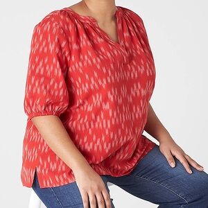 🇺🇸 Lane Bryant Short-Sleeve Ikat Popover Blouse Red & White Size 18